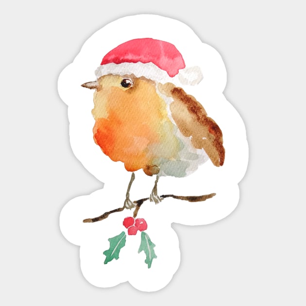 Robin Christmas bird watercolor Sticker by colorandcolor